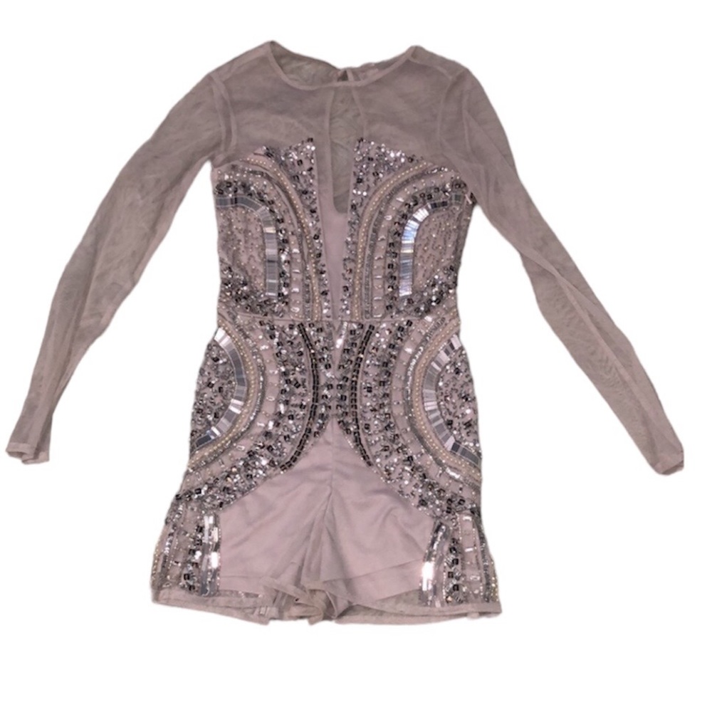 ASOS Beige Sequin Long Sleeve Romper